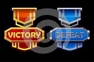 Victory and defeat badge assets award for game.