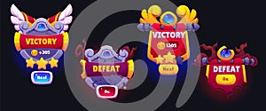 Victory and defeat game ui badges set