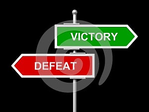 Victory and defeat road signs