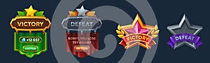 Victory and defeat ui game screen icon with ribbon