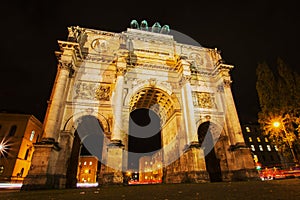 Victory gate Siegestor in munich, germany, at night