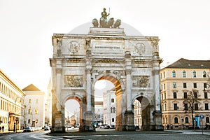 Victory Gate triumphal arch Siegestor in Munich, Germany. World famous landmark.