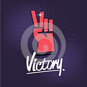 Victory hand sign with typographic icon - vector