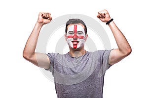 Victory, happy and goal scream emotions of Englishman football fan