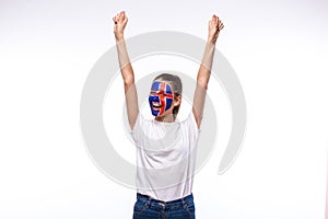 Victory, happy and goal scream emotions of Icelander football fan