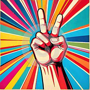 Victory peace sign hand gesture pop art happy