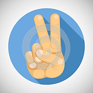 Victory peace V sign hand gesture index middle fingers raised parted icon symbol concept flat design vector illustration