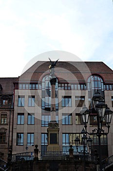 Victory statue with shield and Nuremburg coat of arms photo