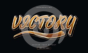Victory Text in Black and Gold with Texture and Shining Effect