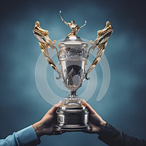 Victory trophies with plain, elegant backgrounds at sporting events and other events.