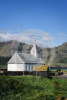 Vidareidi church of Viderejde on the Island of Vidoy, Faroe Islands