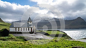 Vidareidi village in Vidoy island, Faroe Islands, Denmark