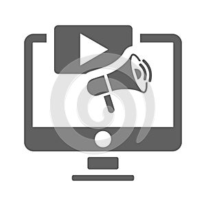Video, advertising icon. Gray vector graphics