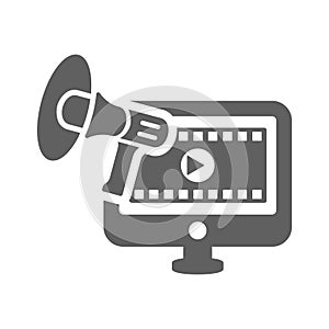 Video, advertising icon. Gray vector graphics