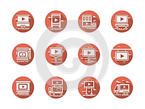 Video advertising screens red round icons