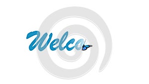 Video Animation - Blue Butterfly Writes the Word Welcome - White Background