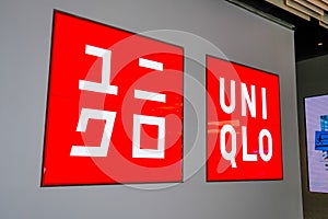 Video animation Commercial sign and logo of a Uniqlo store, a commercial brand of Fast Retailing, a Japanese clothing