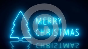 Video animation of glowing neon text with the message Merry Christmas in blue