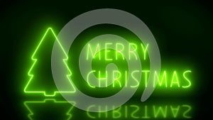 Video animation of glowing neon text with the message Merry Christmas in green