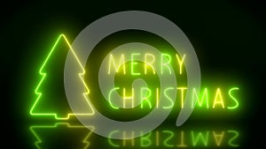 Video animation of glowing neon text with the message Merry Christmas in green and yellow