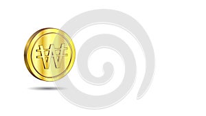 Video Animation Template of Gold 3D Coin with Won South Korean Currency Symbol with White Background and Text Space