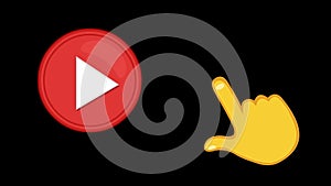 video animation yellow hand press digital button play stop