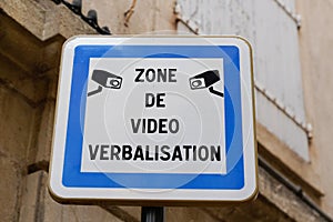Video area panel verbalizing text sign means in french zone de video verbalisation photo