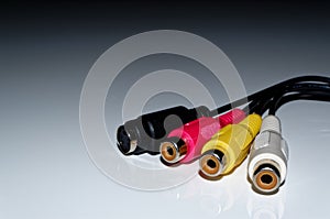 Video audio cable connectors on white background