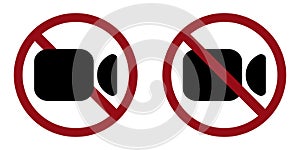 video ban prohibit icon. Not allowed filming.