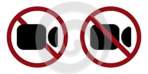 video ban prohibit icon. Not allowed filming. photo