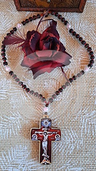 Virgin Mary Prayer Rope with eoofrn cross and beads. photo