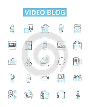 Video blog vector line icons set. Vlog, Video-blog, Videoblog, Blogging, Video-logging, Streaming, YouTube illustration