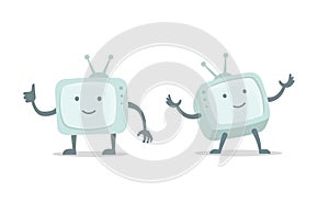 Video bloger. Video channel, cinema tv with arms and legs character set. Flat color vector illustration