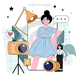 Video blogger. Character share viral content in the internet. Social media photo