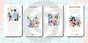 Video blogger mobile application banner set. Viral content in the internet. photo