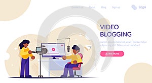 Video blogging concept. Take entertaining or educational content for your channel or social network. Home video studio