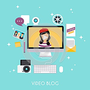 Video blogging concept. Template blogging infographics. Blog