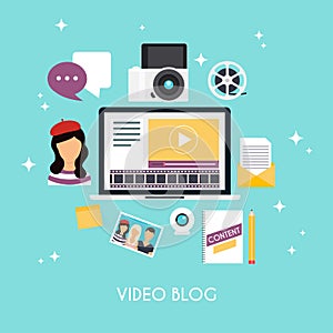 Video blogging concept. Template blogging infographics. Blog con