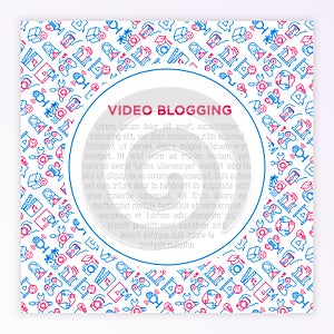 Video blogging concept with thin line icons: vlog, ASMR, mukbang, unboxing, DIY, stream game, review, collaboration, podcast, tips