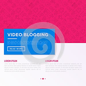 Video blogging concept with thin line icons: vlog, ASMR, mukbang, unboxing, DIY, stream game, review, collaboration, podcast, tips