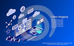 Video blogging, web publication vector concept