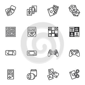 Video and board games line icons set