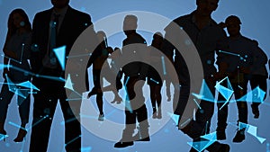 Video business network concept. Group of businesspeople silhouettes. Human resources concept 3d rendering.