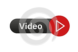 Video button. Red play icon button. Isolated vector illustration. Arrow click icon. Web button