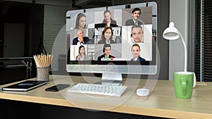 Video call business people meeting on virtual workplace or remote office