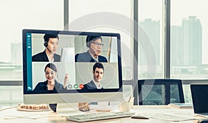 Video call business people meeting on virtual workplace or remote office