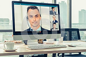 Video call business people meeting on virtual workplace or remote office