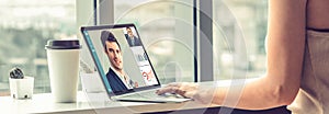 Video call business people meeting on virtual workplace or remote office