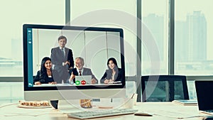 Video call business people meeting on virtual workplace or remote office