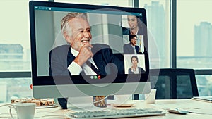 Video call business people meeting on virtual workplace or remote office